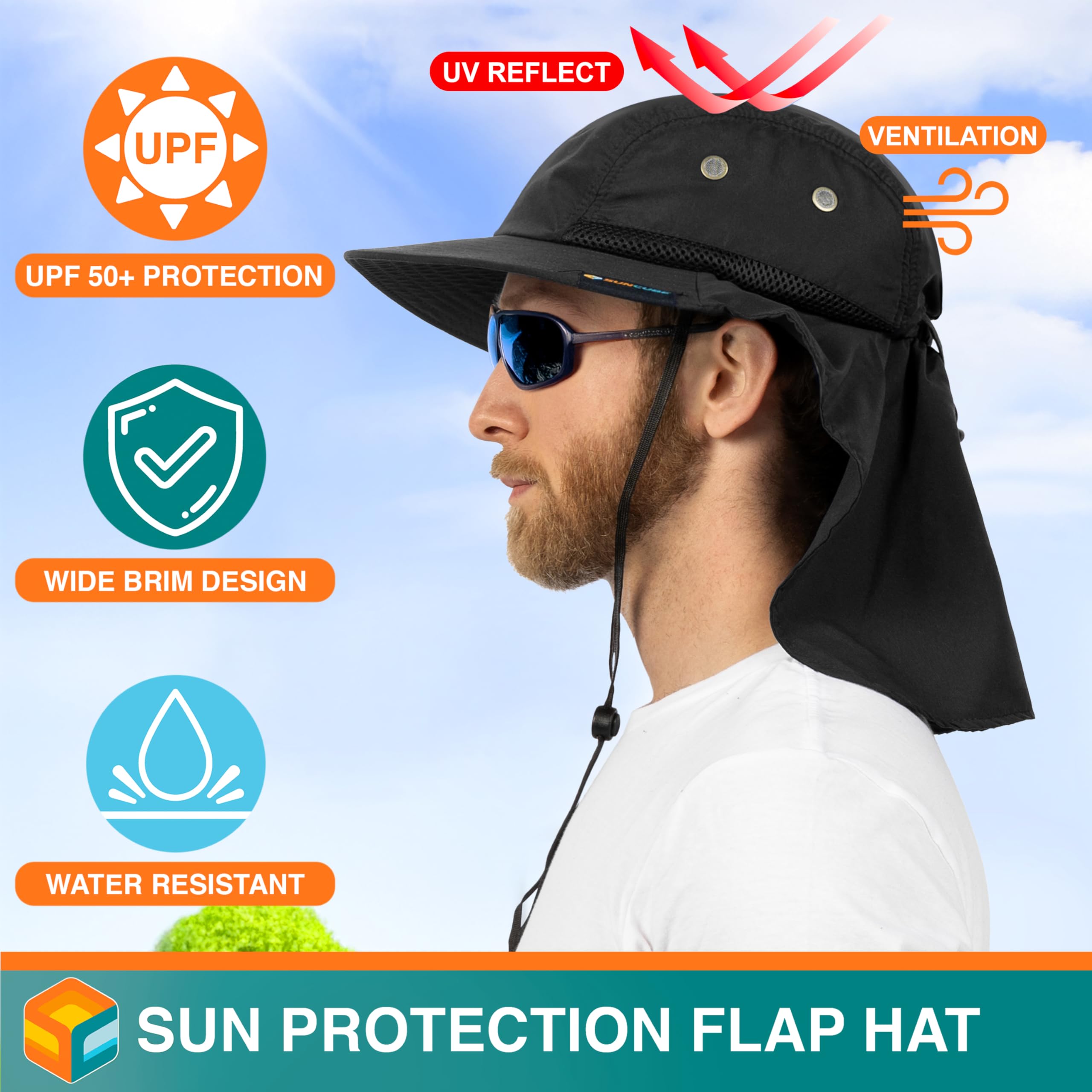 SUN CUBE Sun Hat water-resistant and quick-dry for travel days.