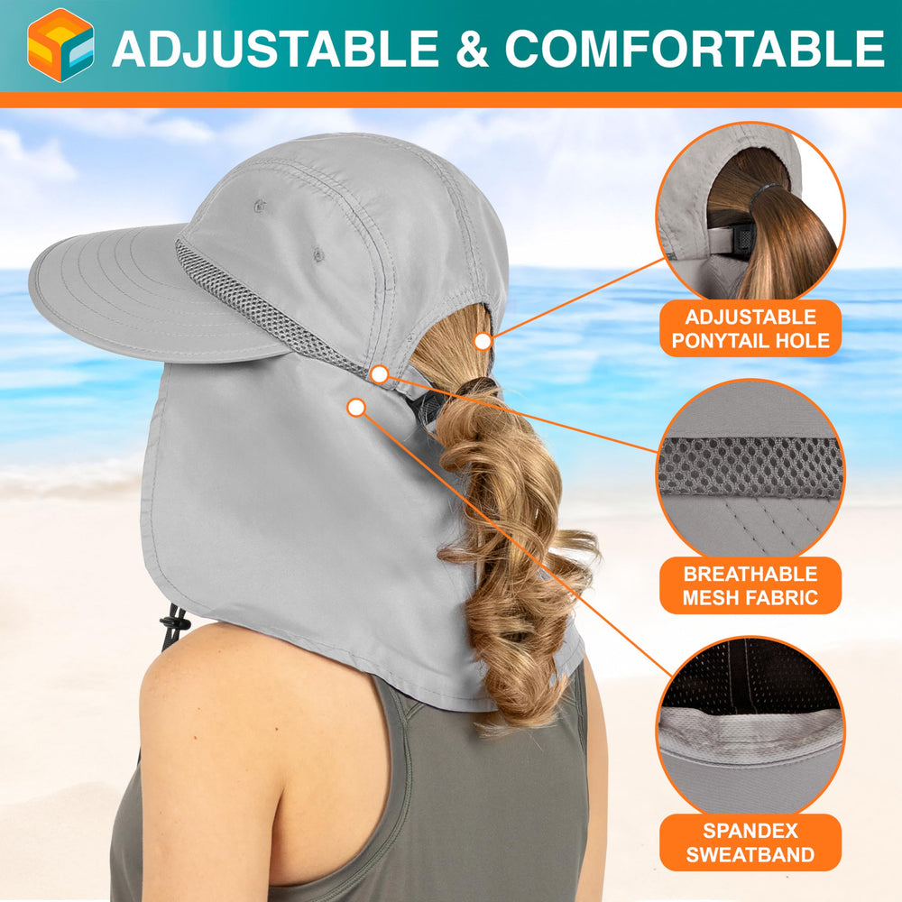 SUN CUBE wide brim hat provides extensive sun shade for face.