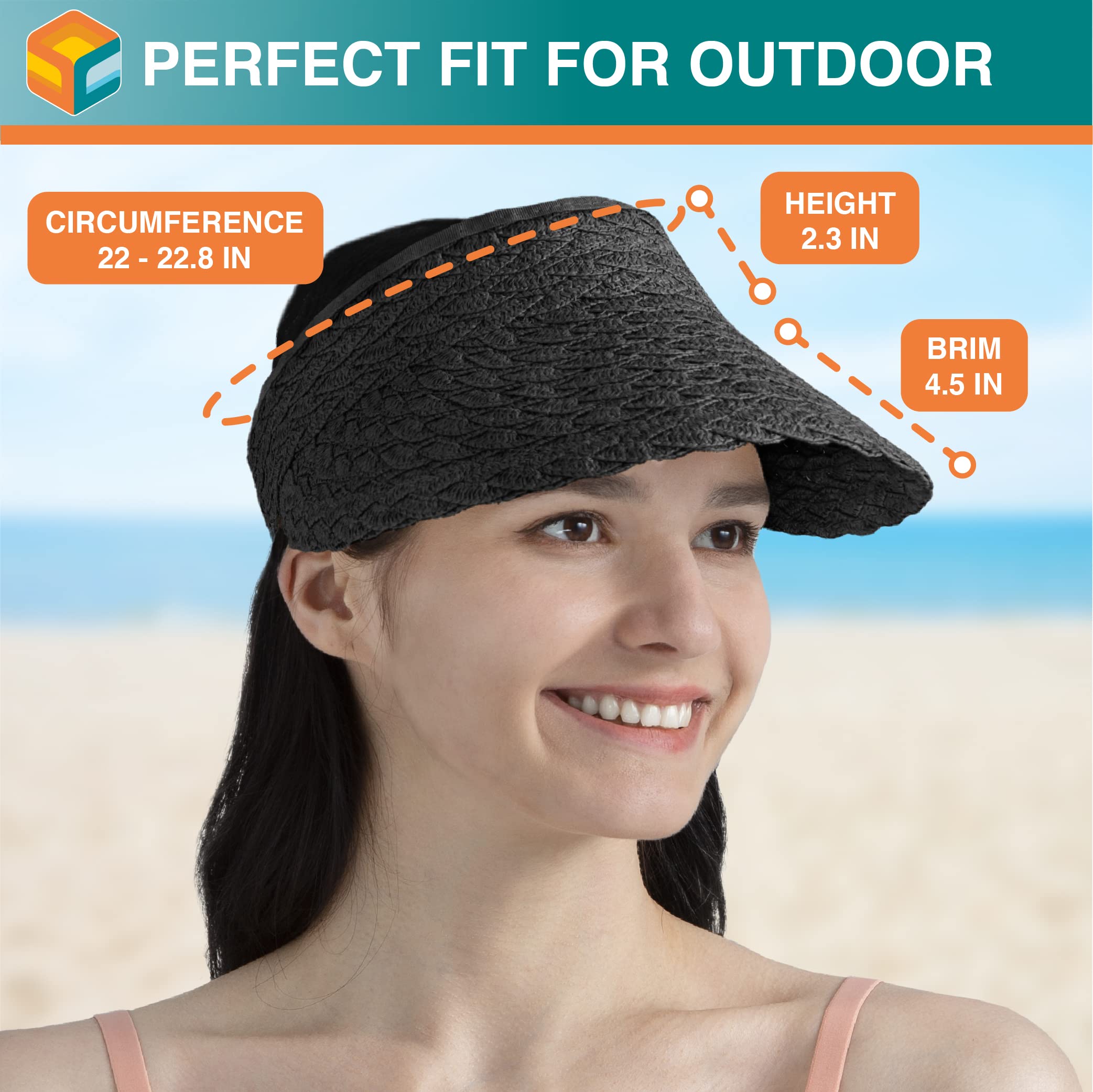 SUN CUBE black visor hat pairs with outfits for golf and pool