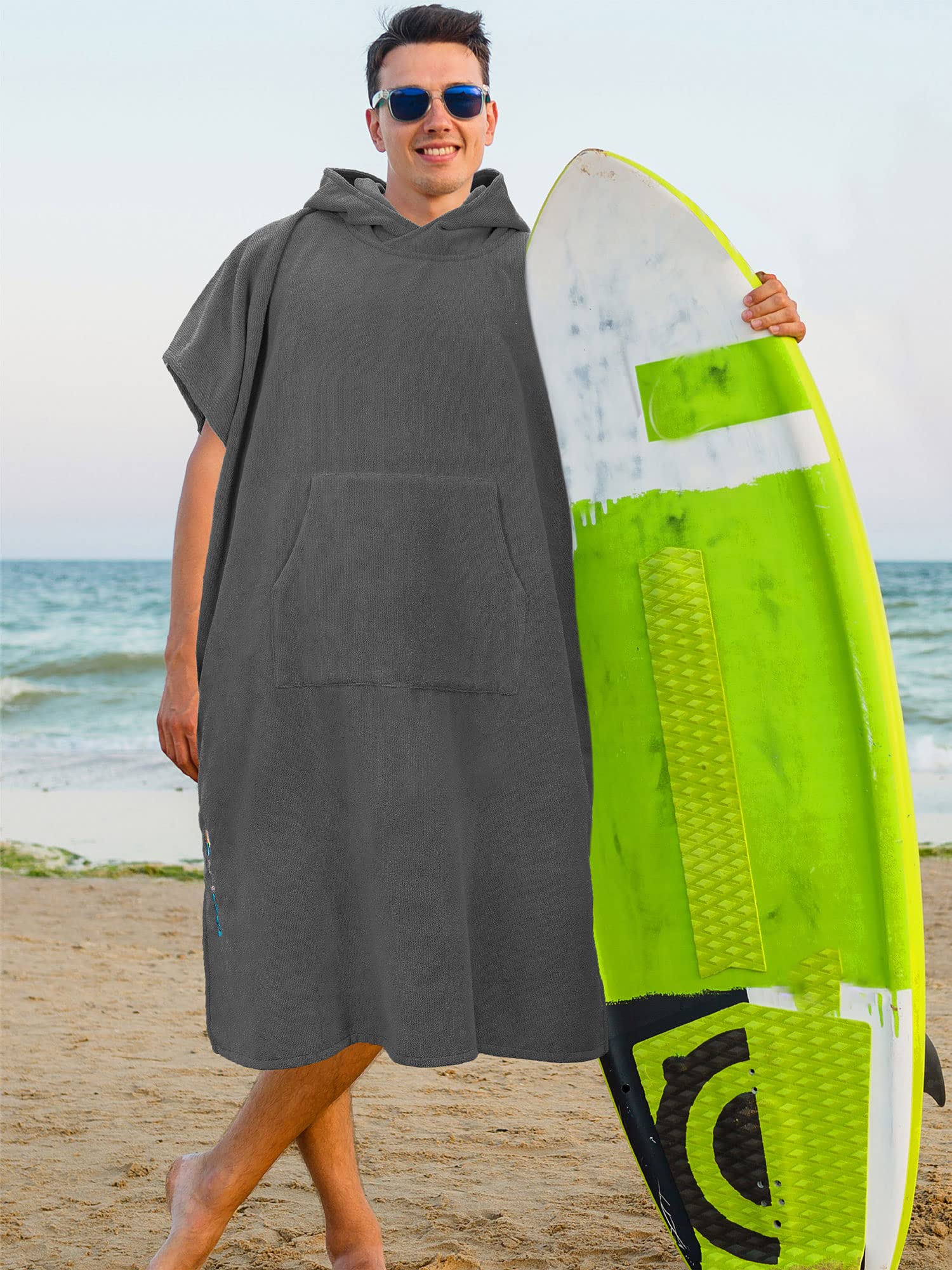 SUN CUBE Surf Poncho Robe with oversized hood for wind protection while changing.