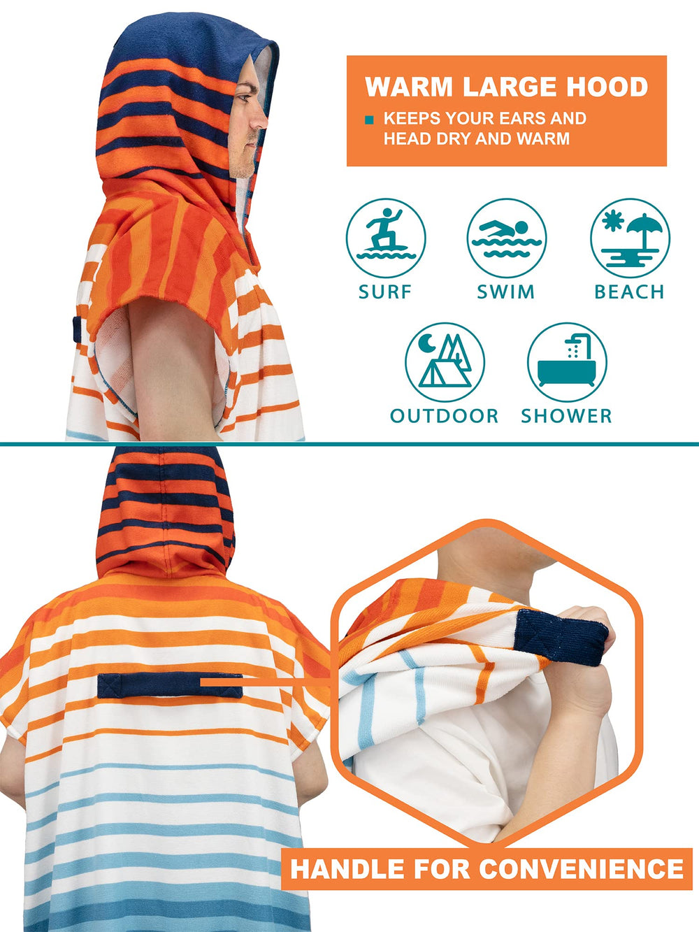 Sun Cube Surf Poncho worn as a wearable changing robe at the beach