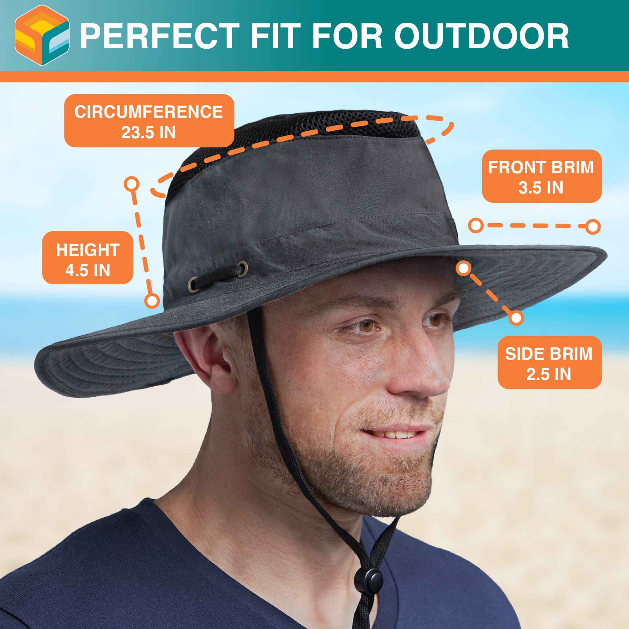 SUN CUBE water resistant hat dries quickly after light showers.