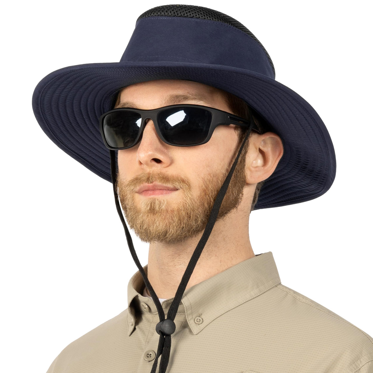 SUN CUBE wide brim hat shading the face with a 3.5 inch brim on sunny day