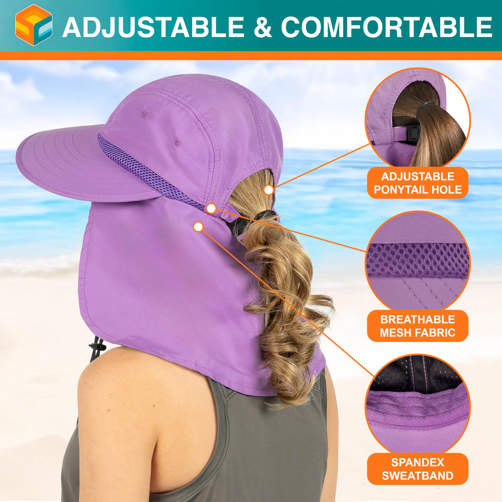 SUN CUBE wide-brim hat provides extensive shade for face and ears.