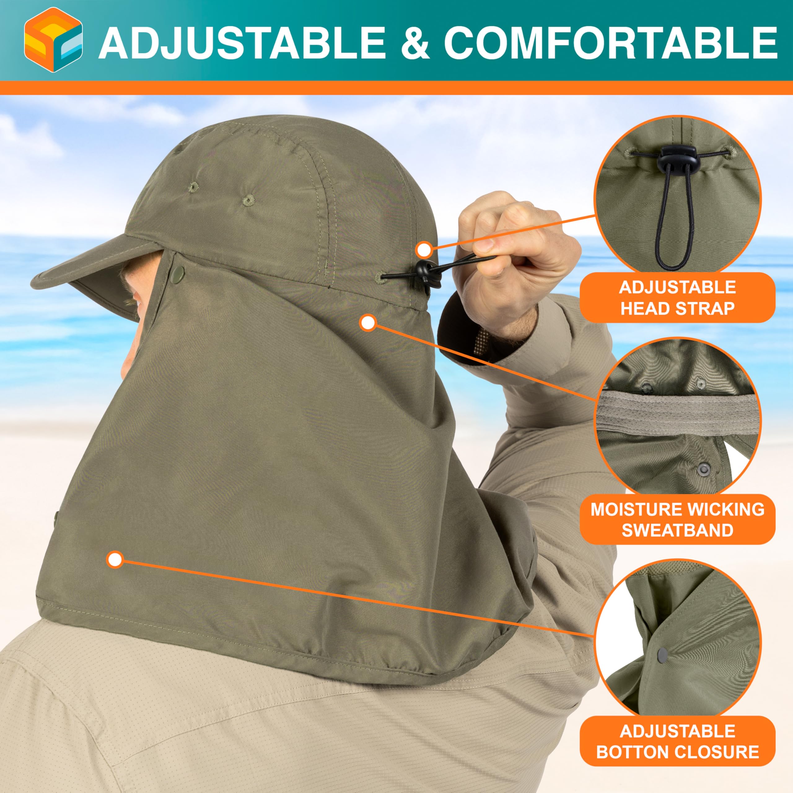 SUN CUBE hat with wide brim providing shade during outdoor activities.