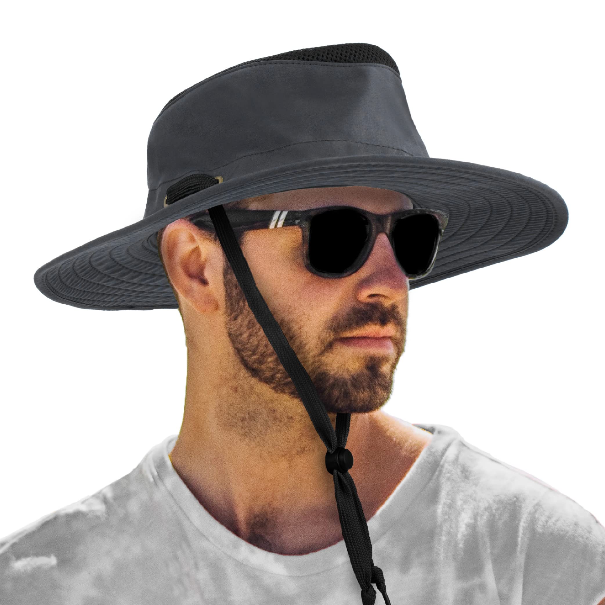 SUN CUBE wide brim sun hat provides shade for face and neck during outdoor days.