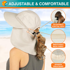 SUN CUBE wide-brim hat shields face and neck from UVA/UVB rays.