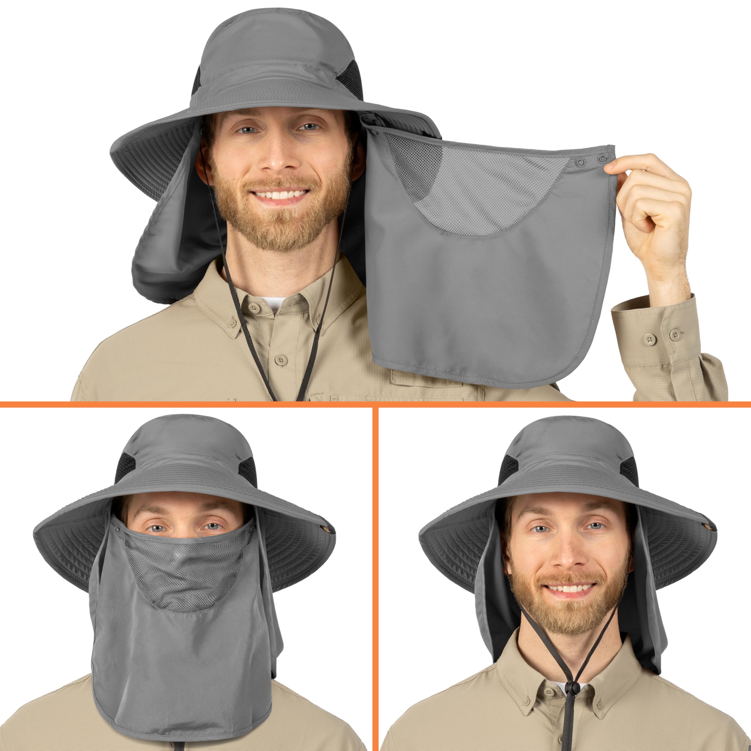 SUN CUBE wide brim hat shields eyes and skin during bright days outdoors.