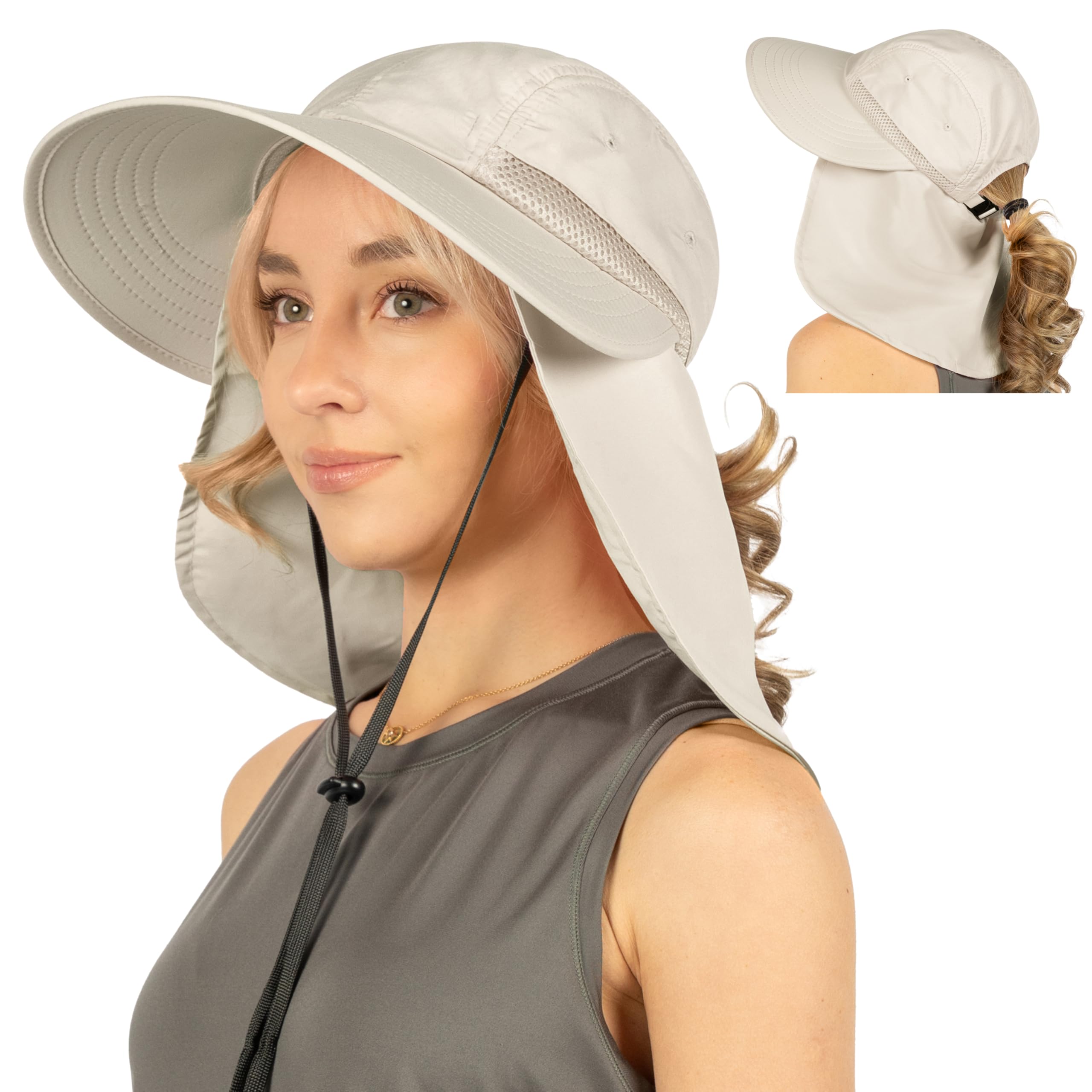SUN CUBE women's hat with ponytail hole for comfortable hair styling and UV protection.