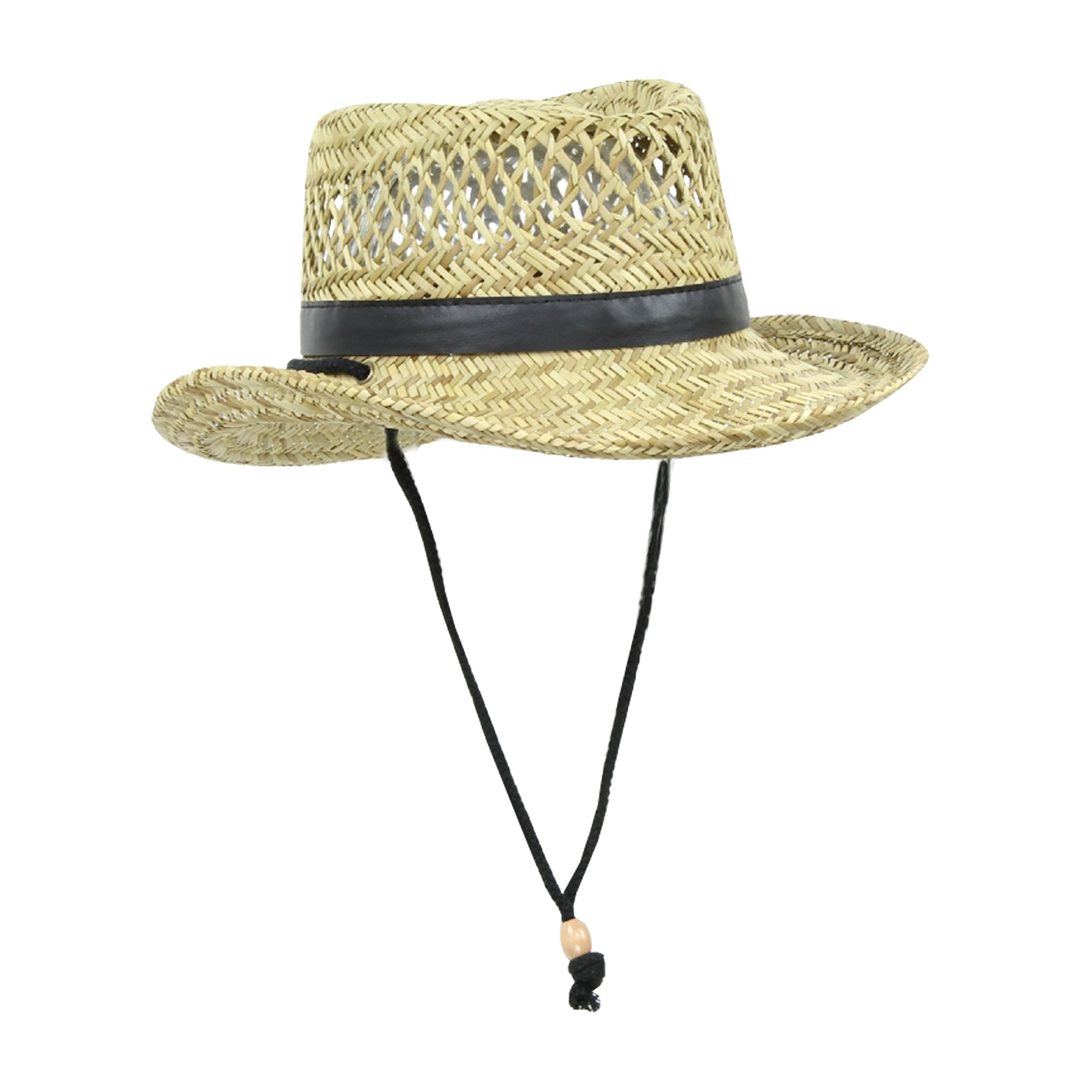 Sun and Fun hat with black vegan leather band for stylish detail.