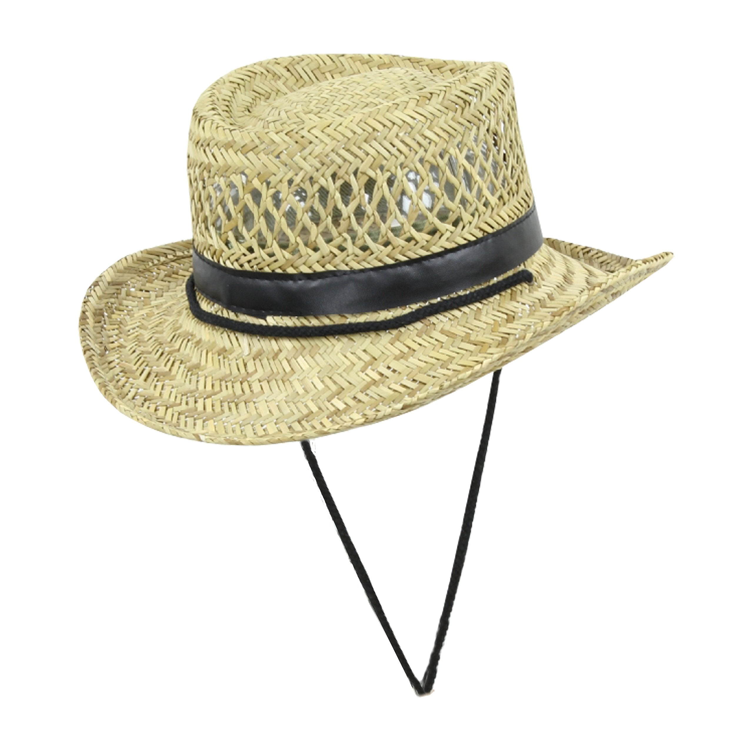 Sun and Fun straw hat close-up of breathable woven texture.