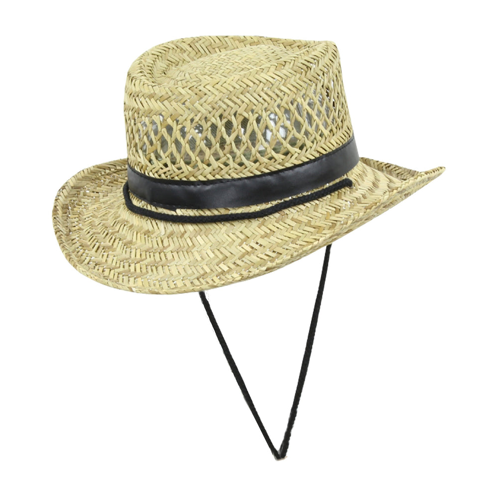 Sun and Fun straw hat close-up of breathable woven texture.