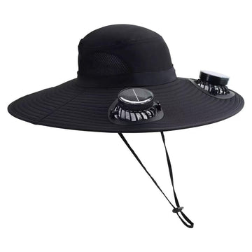 Sun hat with solar-powered cooling fans - front view