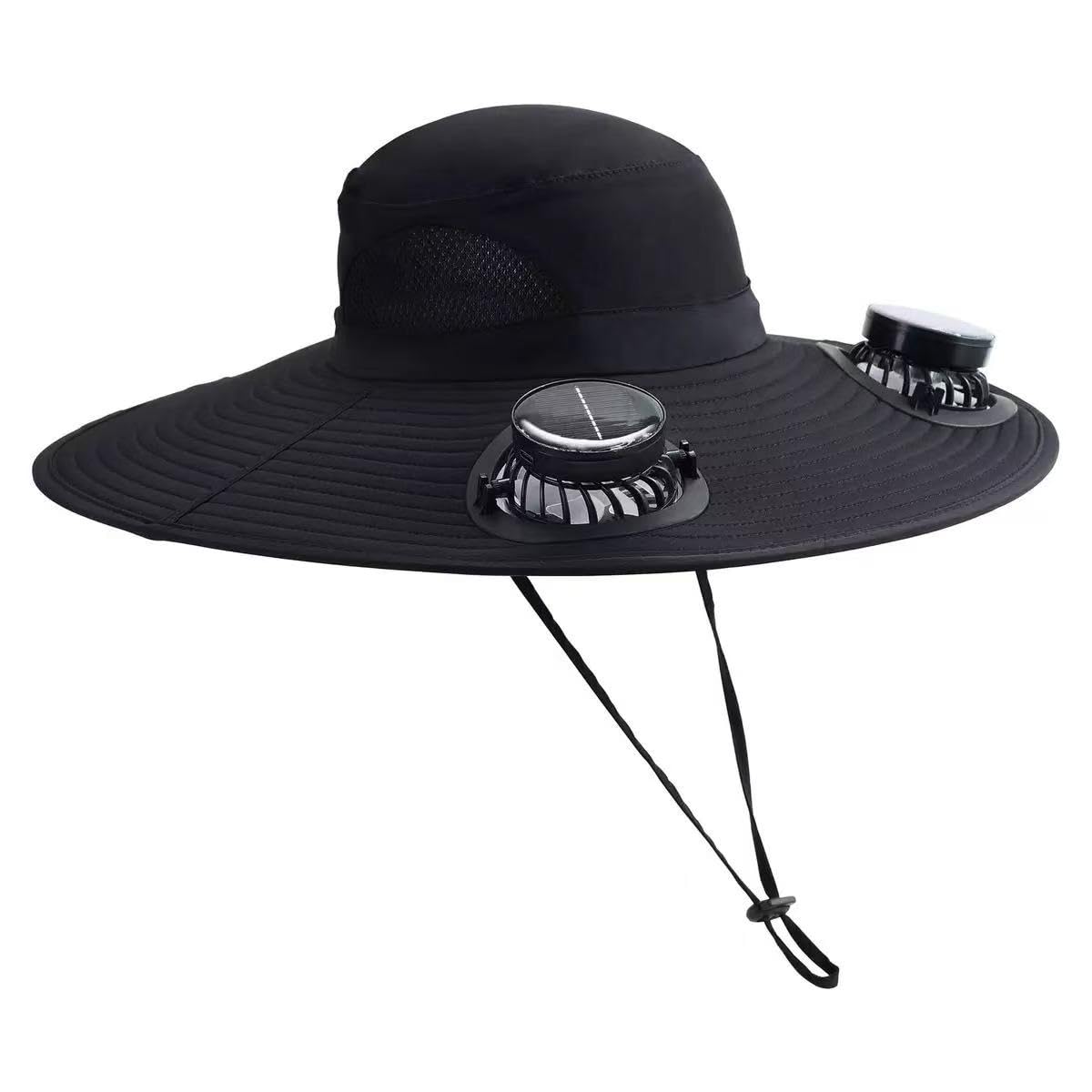 Sun hat with solar-powered cooling fans - front view