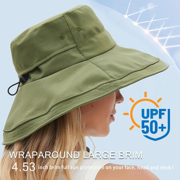 Back view of foldable, packable sun hat with UPF 50+