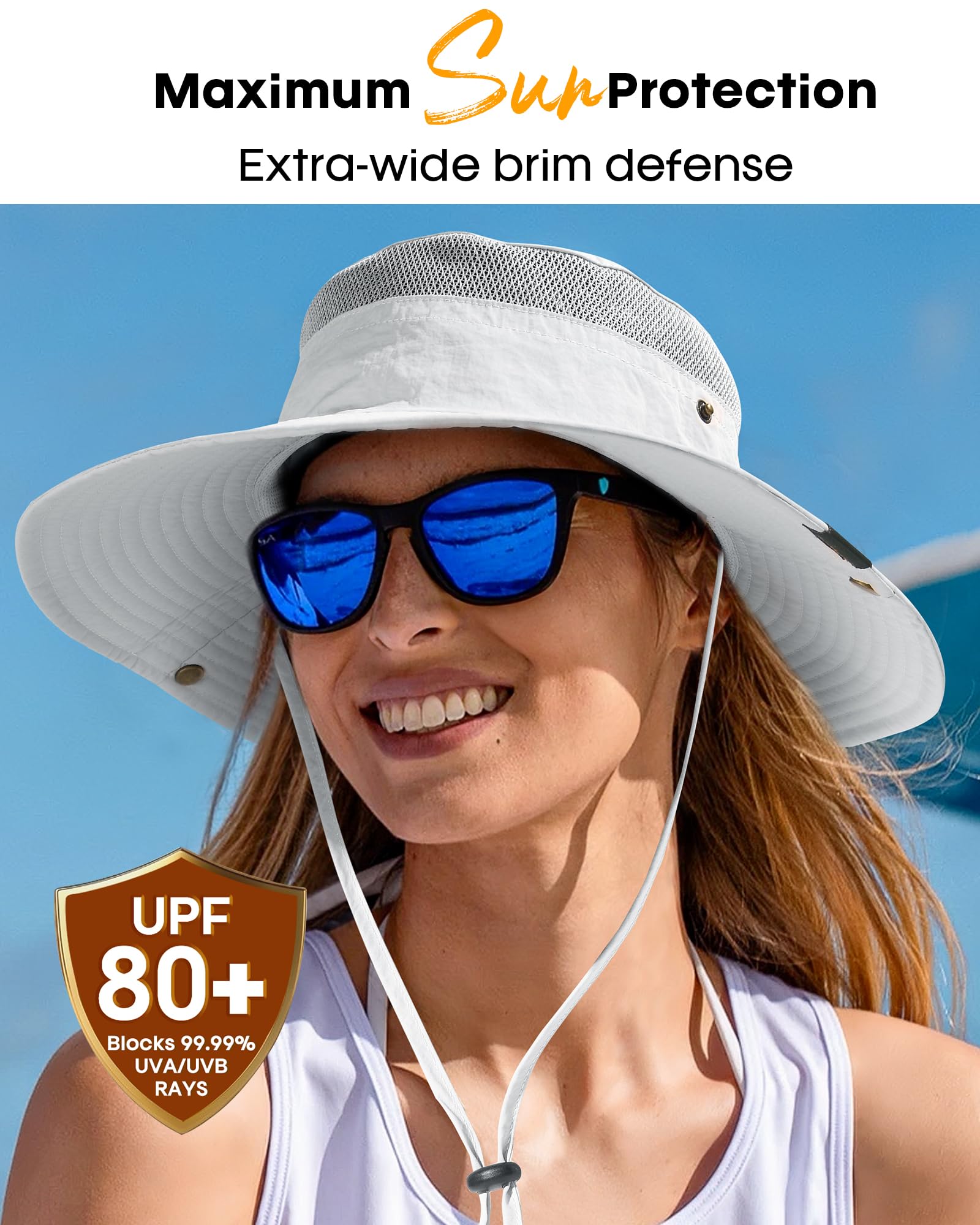 Close-up of adjustable strap on a light grey sun hat