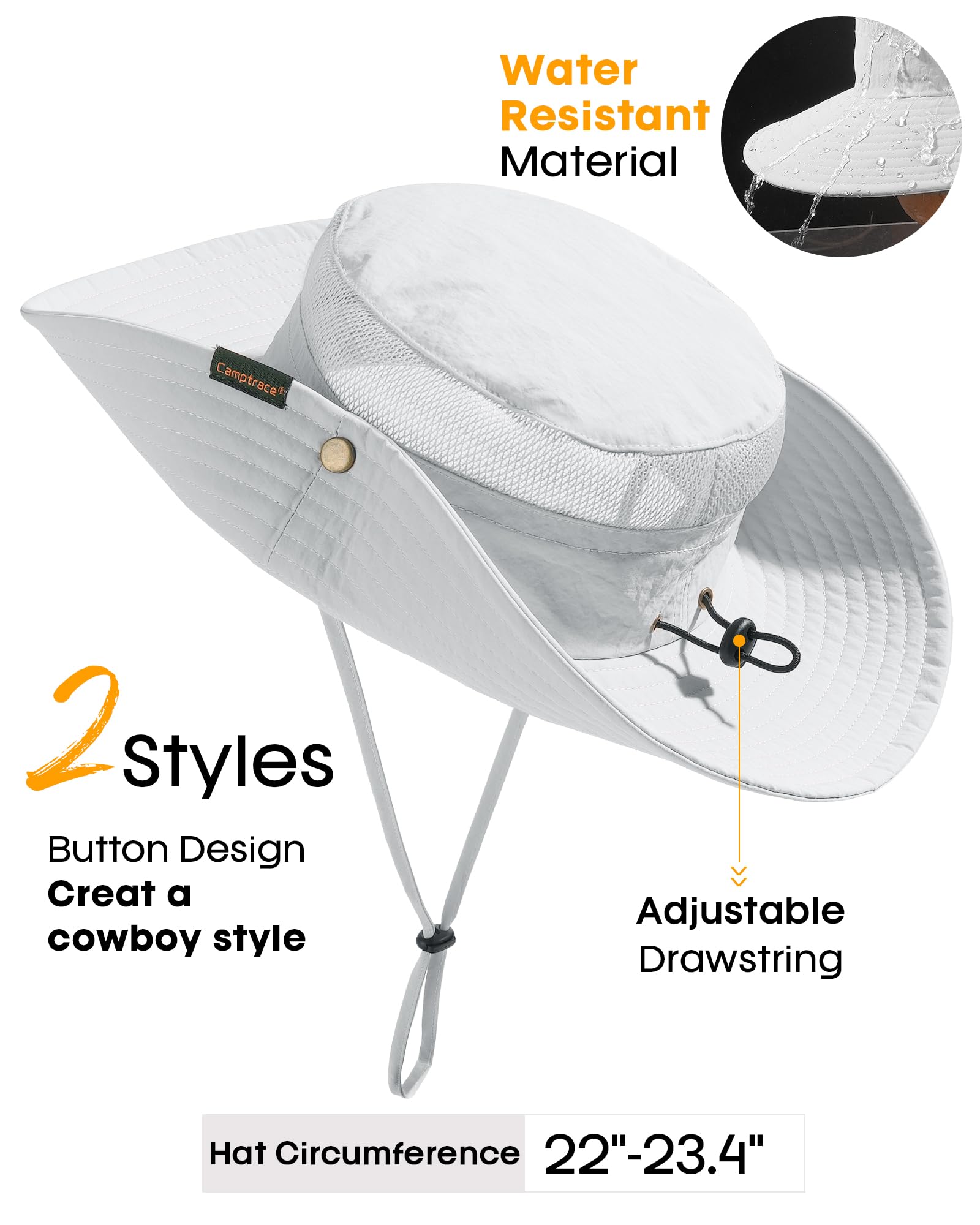 Travel-ready light grey sun hat folded for packing