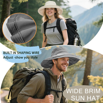 Packable and foldable grey wide-brim sun hat