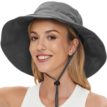 Grey UV-protection wide-brim sun hat for men and women - front view