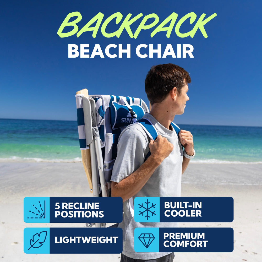 SUN NINJA Beach Chair shows 5 reclining positions for versatile comfort