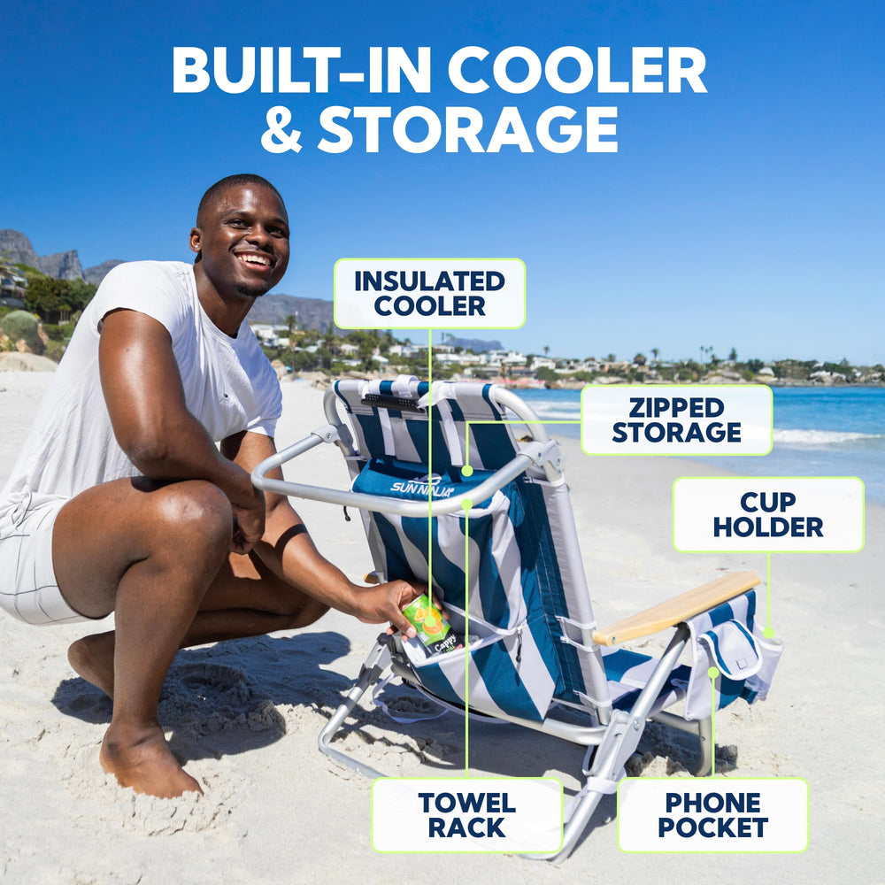 SUN NINJA Beach Chair adjustable pillow supports neck during lounging