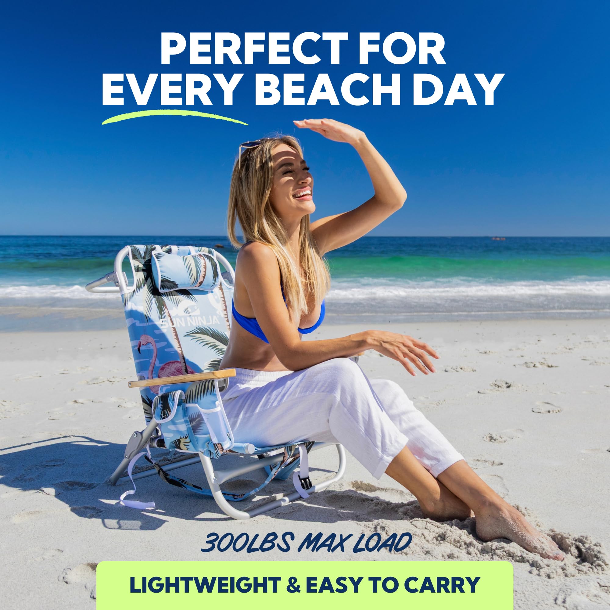 SUN NINJA Beach Chair cup holder keeps beverages steady near you
