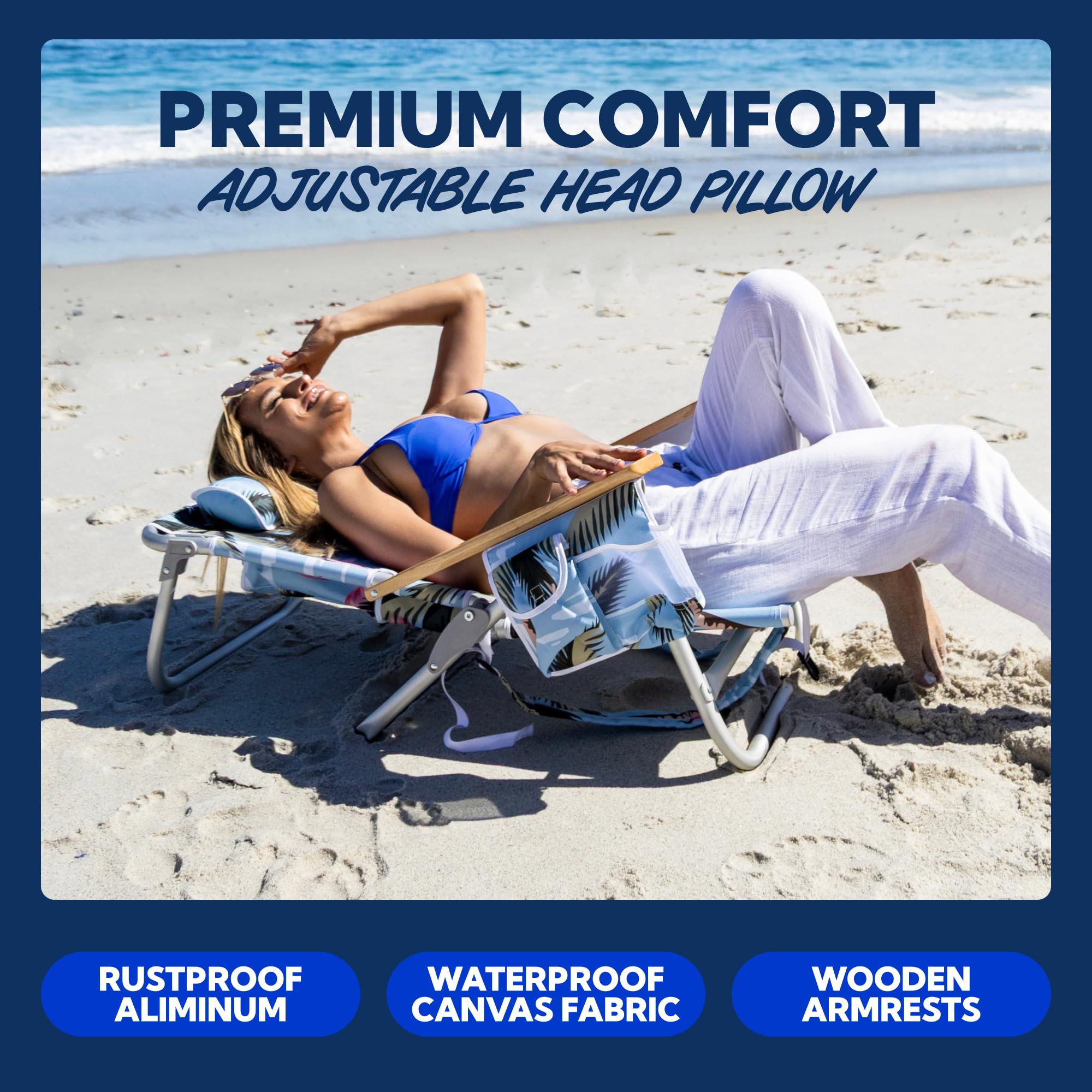 SUN NINJA Beach Chair back pouches include insulated pocket for cold drinks