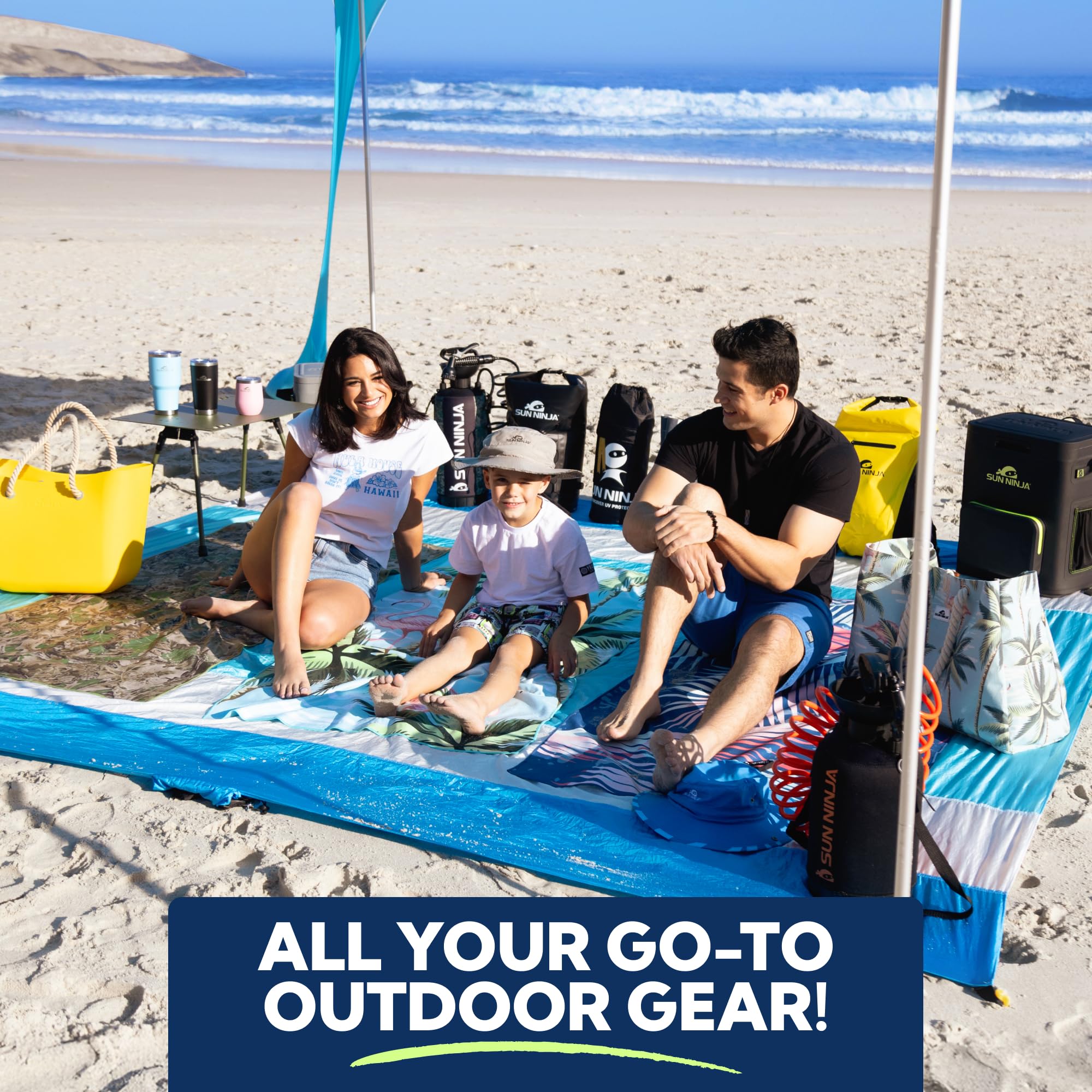 Sun Ninja Beach Tent 8-person size accommodates larger groups.