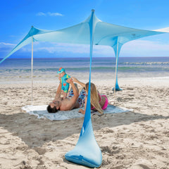 Sun Ninja Beach Tent UPF50+ fabric blocks strong sun for protection.