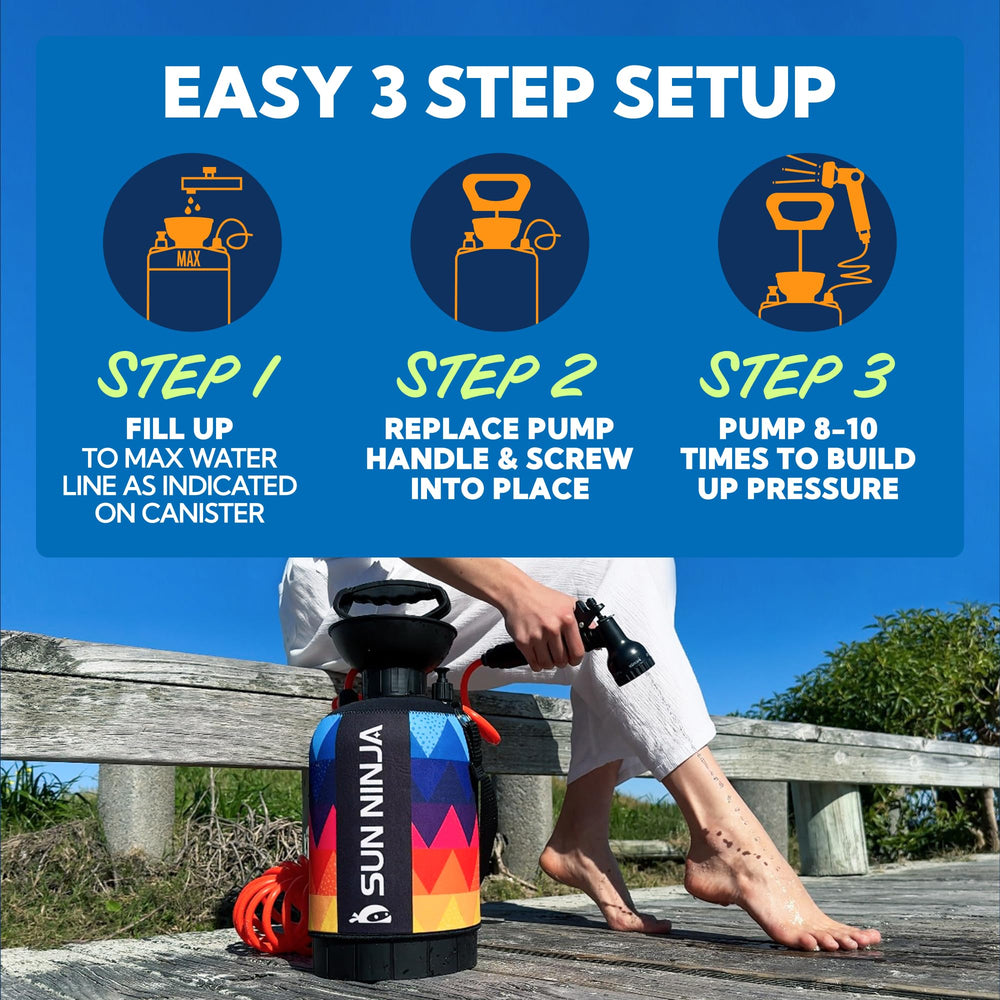Sun Ninja easy-to-carry design makes camping showers simple to transport.