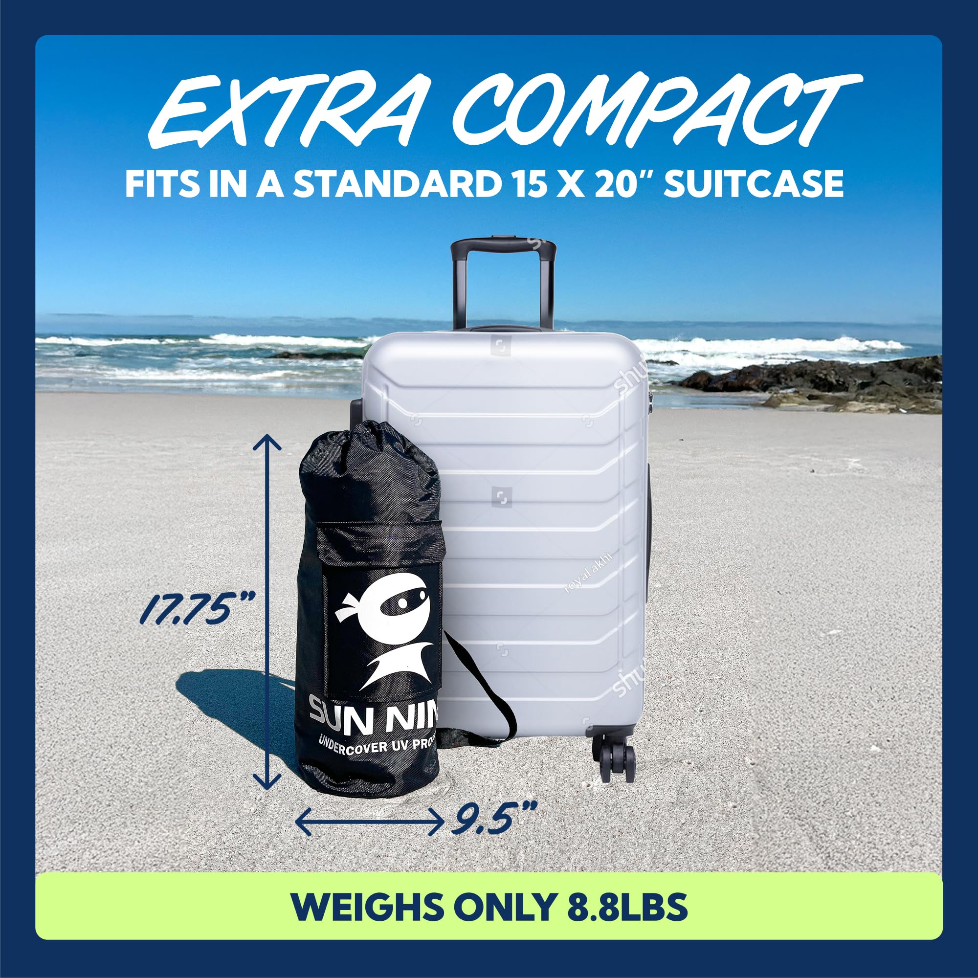 Sun Ninja Ground Pegs secure the shelter firmly in windy or uneven terrain.
