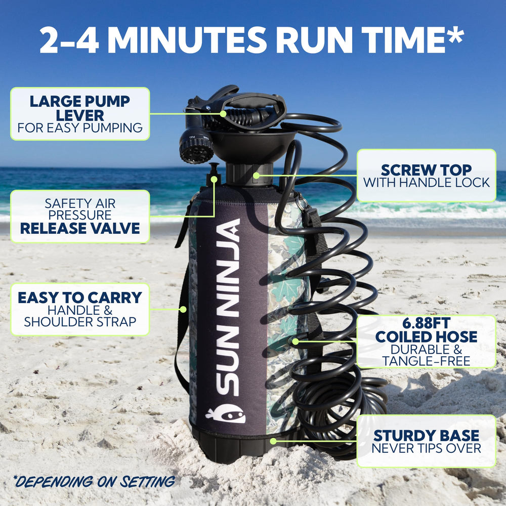 Sun Ninja high-pressure hose delivers thorough rinses with 45 PSI capability.