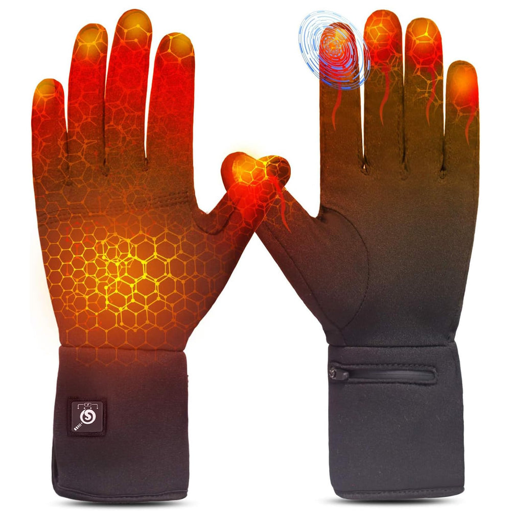 Sun Will heated glove liners front view showing slim, flexible design for all-day warmth.
