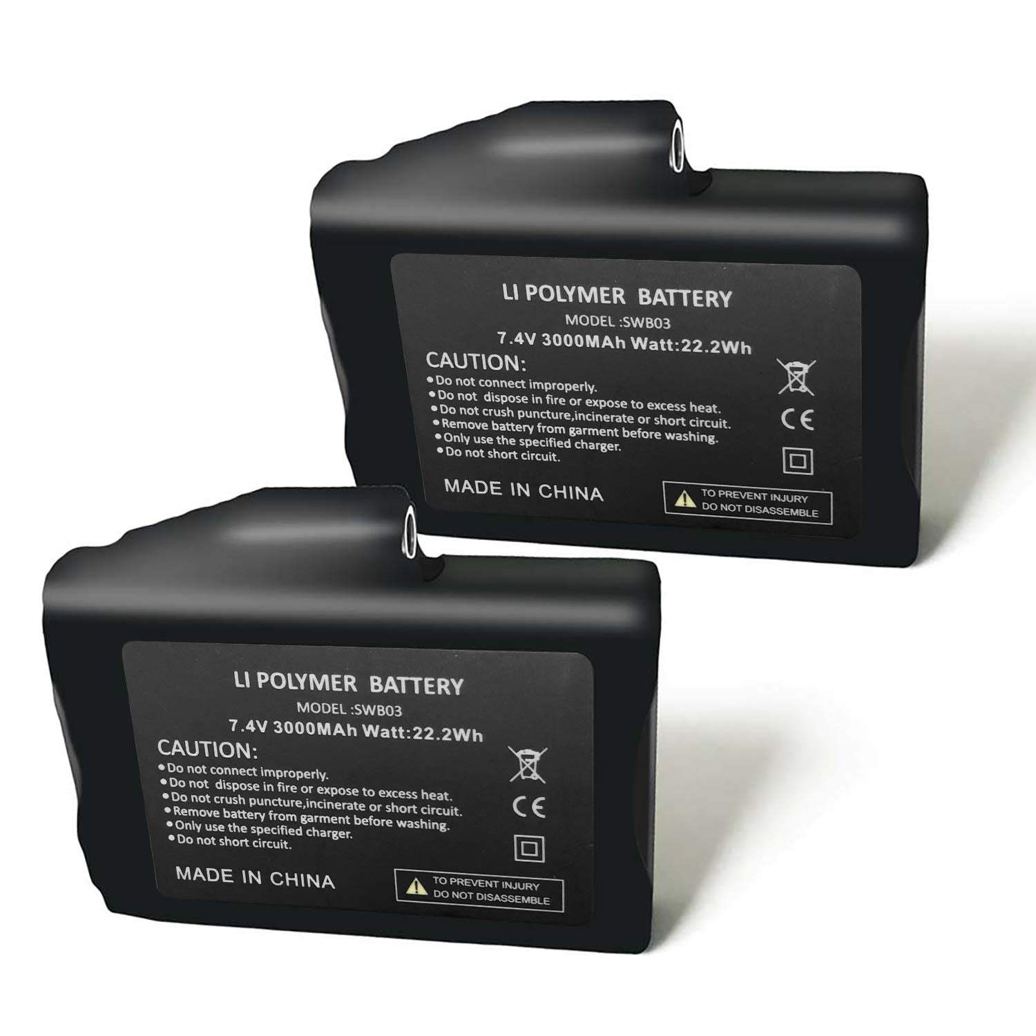Sun Will 7.4V 3000mAh battery pack front view powering heated gloves.