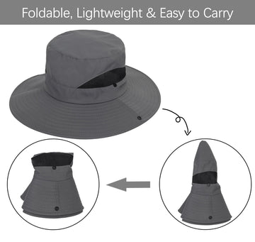 Adjustable chin cord and rear drawstring on sun hat