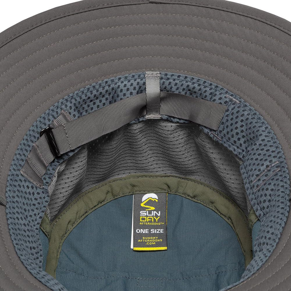 Sunday Afternoons Brushline Bucket Hat Sunglass Lock keeps eyewear secure during activity.