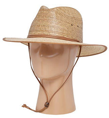 Leather one-piece hatband and chinstrap detail