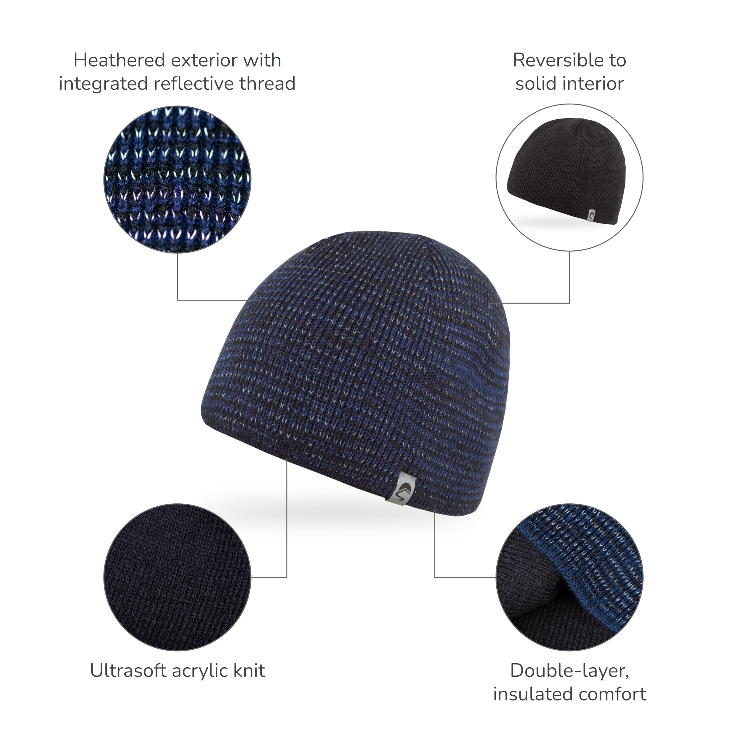 Integrated reflective thread woven into acrylic knit