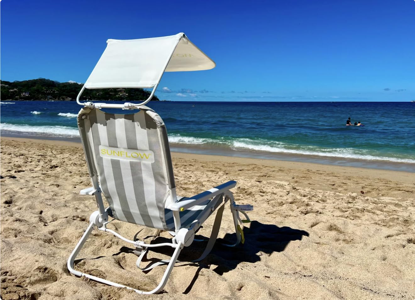 SUNFLOW Shore Thing chair folded compact for easy transport.