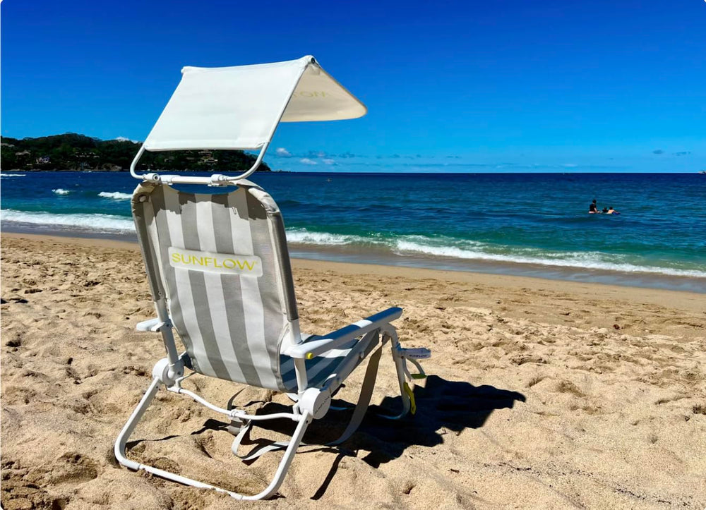 SUNFLOW Shore Thing chair folded compact for easy transport.