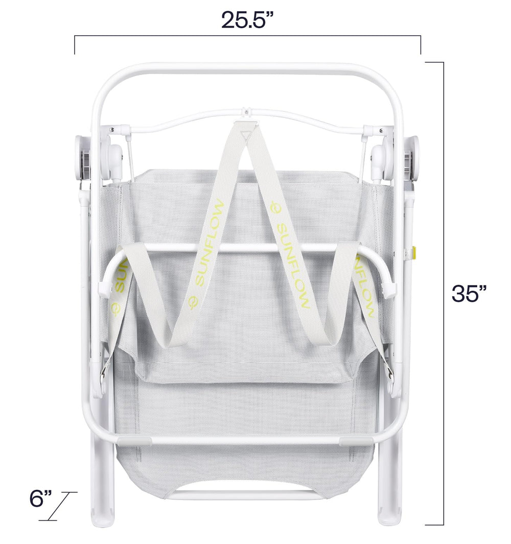 SUNFLOW Tall Sand Dune Chair UPF-50 sunshade protects during beach days.