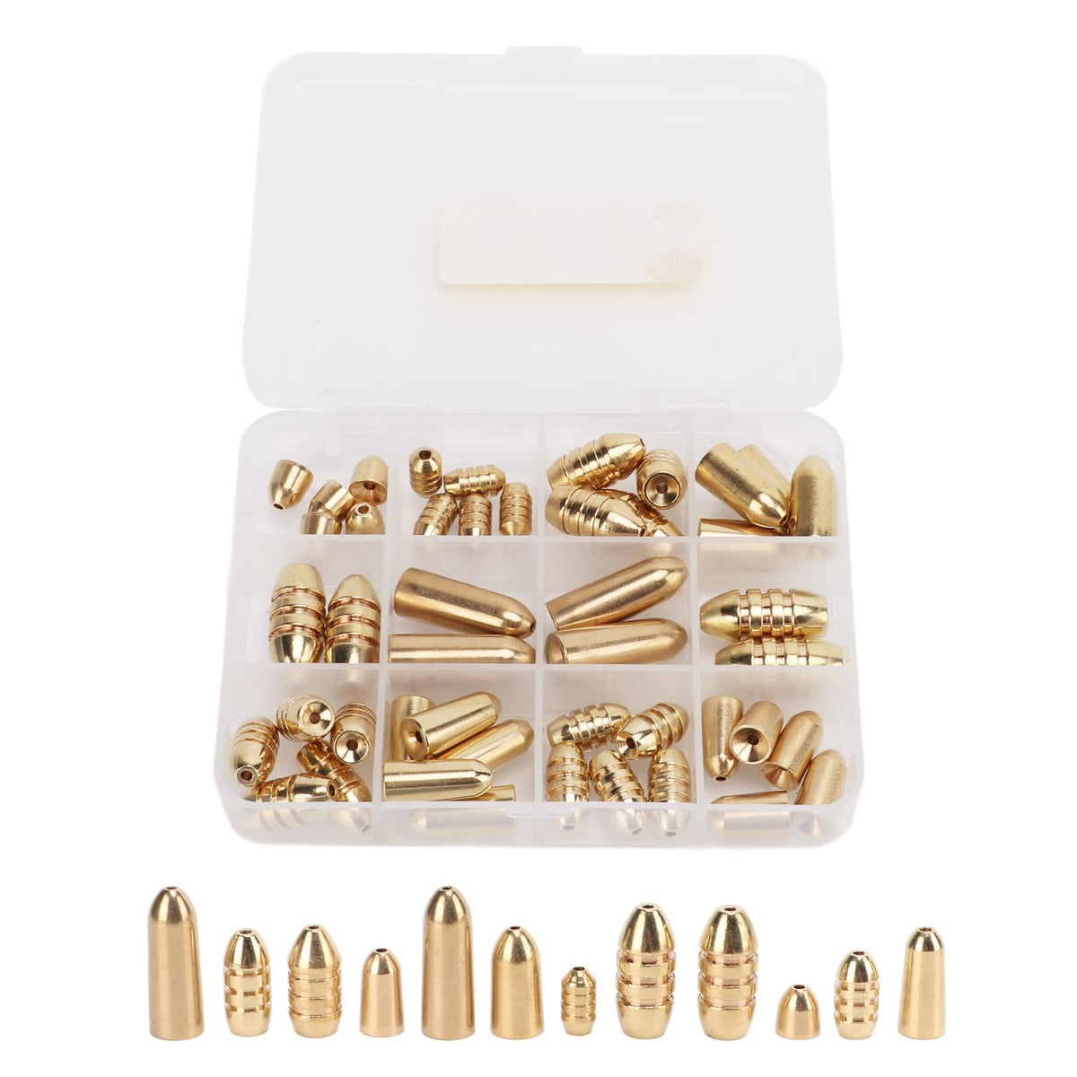 SUNGOOYUE 46pc brass fishing sinkers kit in a box, ideal for versatile bass setups.