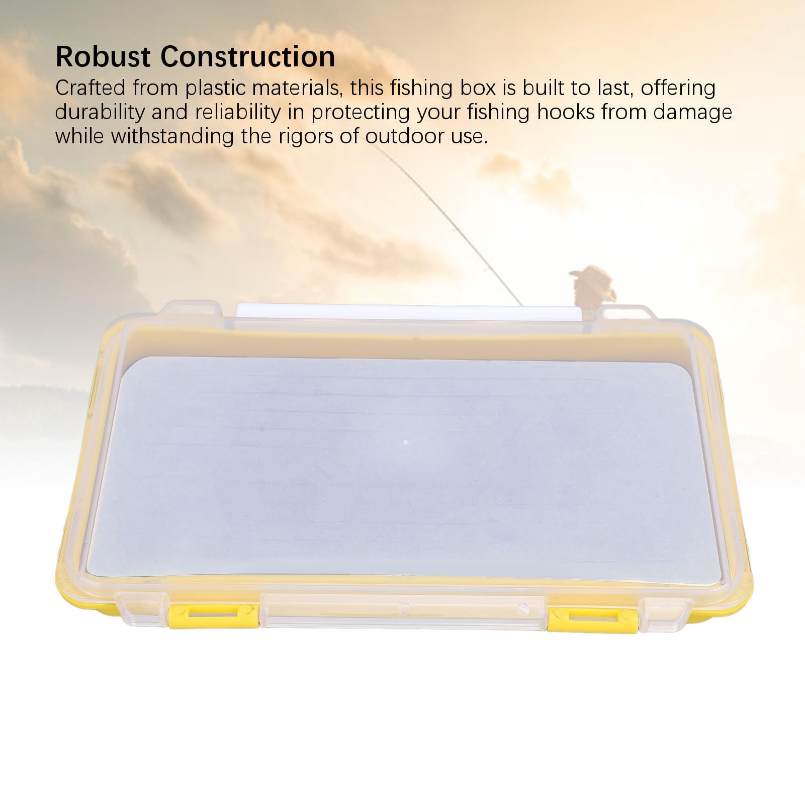SUNGOOYUE jig box interior showing foam dividers, organized tackle at a glance.