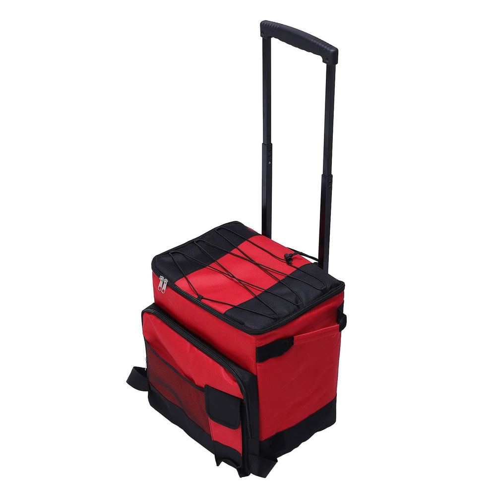 Sunisfa Rolling Cooler 43L side view in red for easy transport.