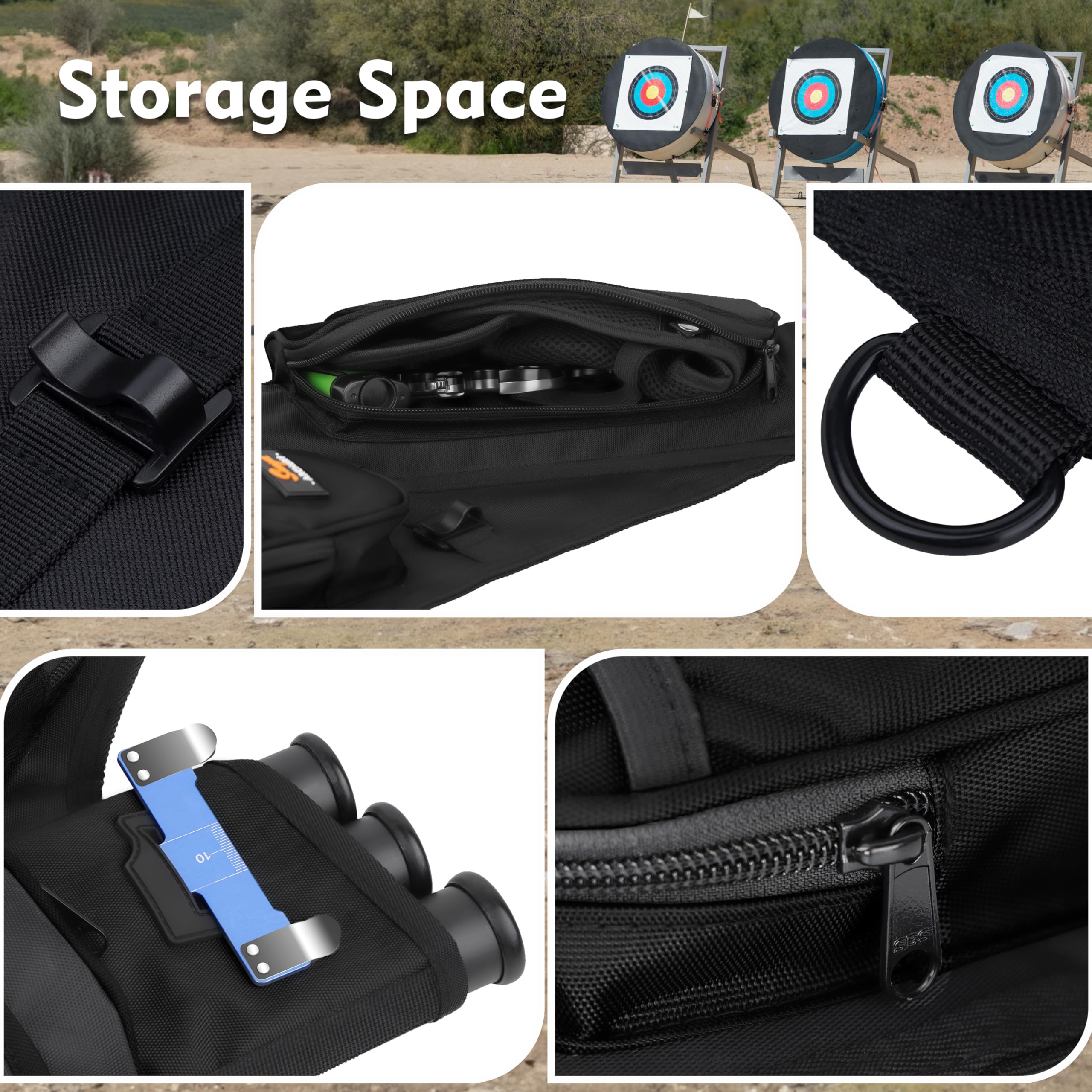 SUNYA Archery Hip Quiver zippered pockets organize gloves, wax, and scorecards neatly