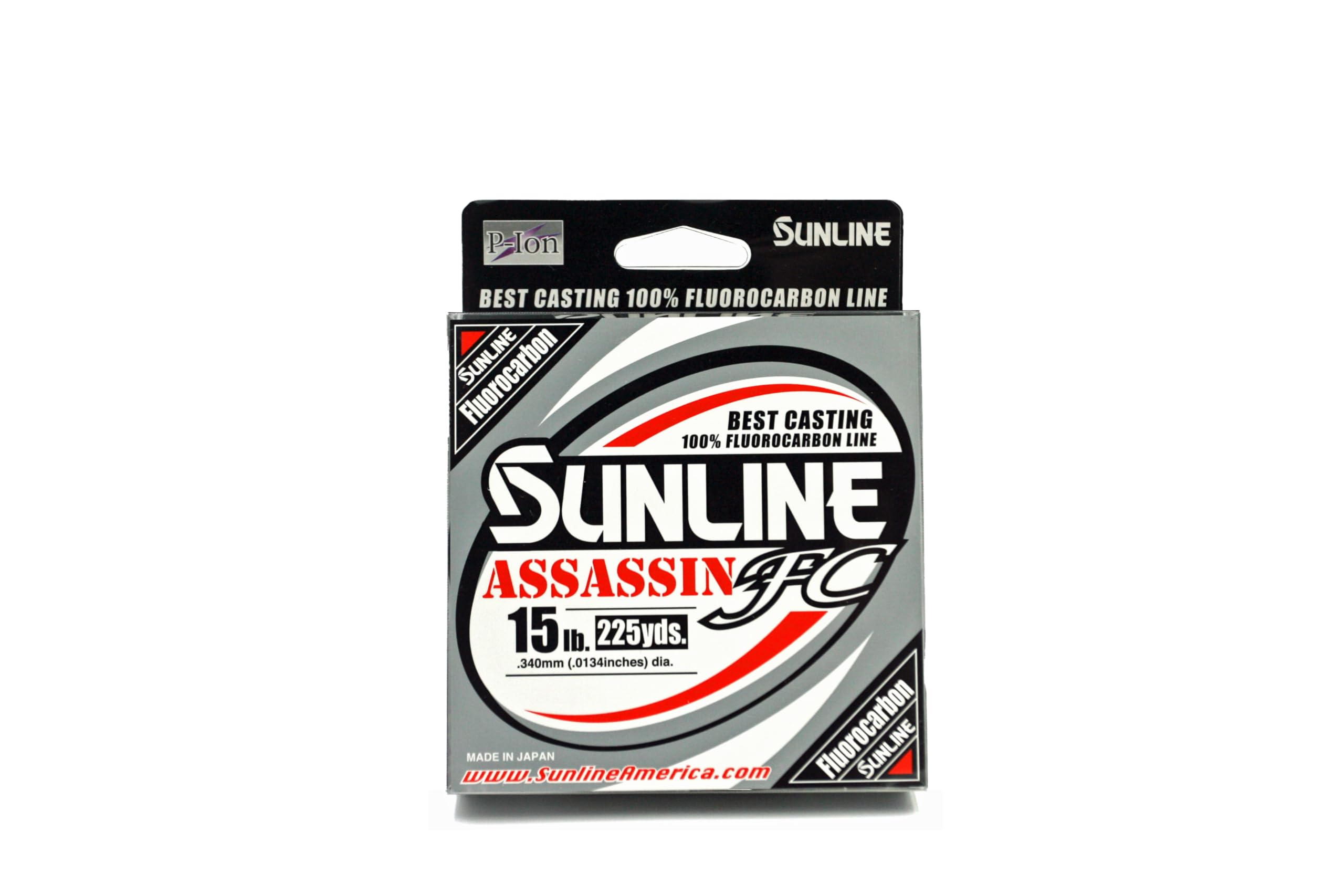 Sunline Assassin FC fishing line, clear and nearly invisible underwater, versatile for multiple fishing techniques