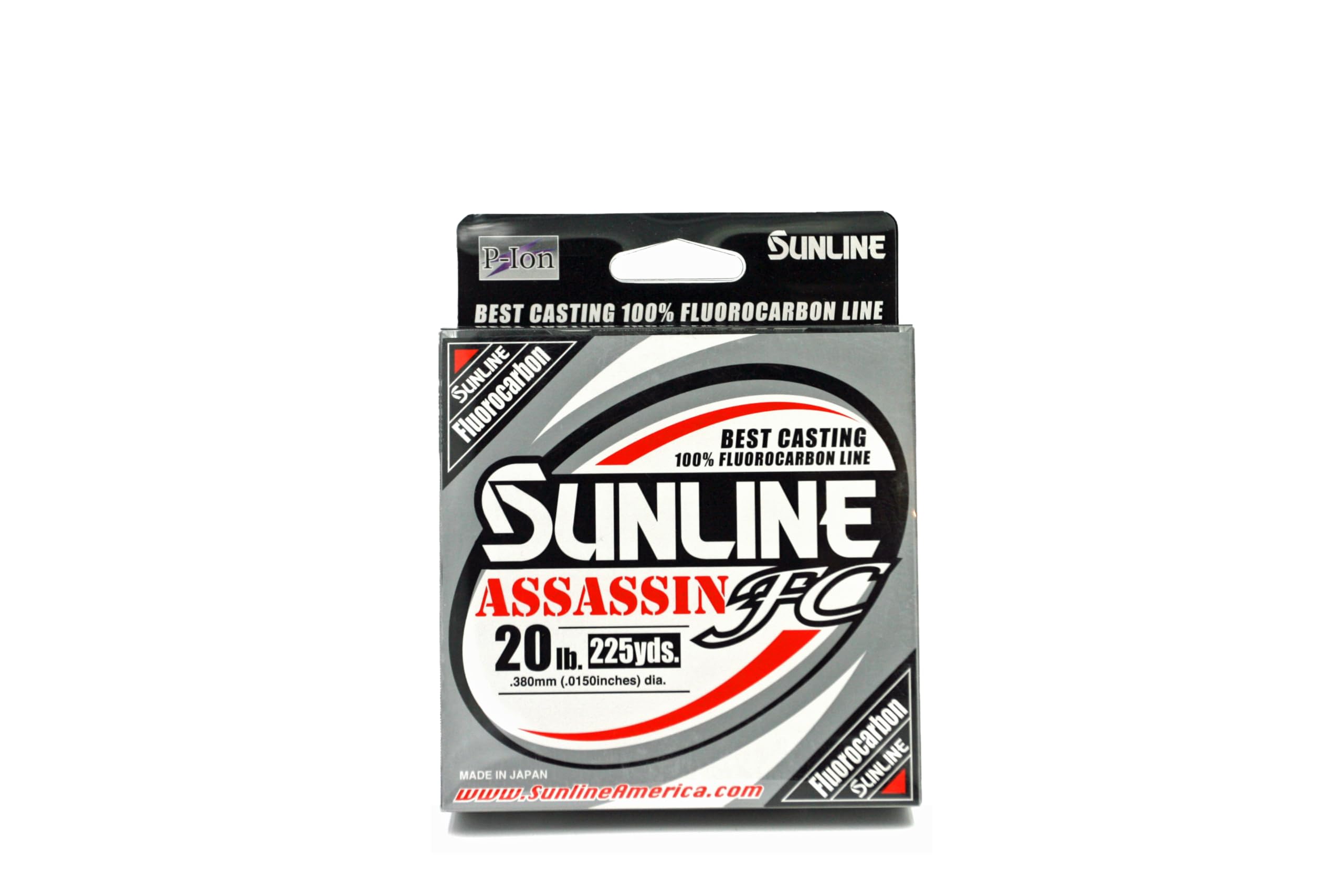 Sunline Assassin FC fishing line spool shows near-invisible clarity and enhanced performance.