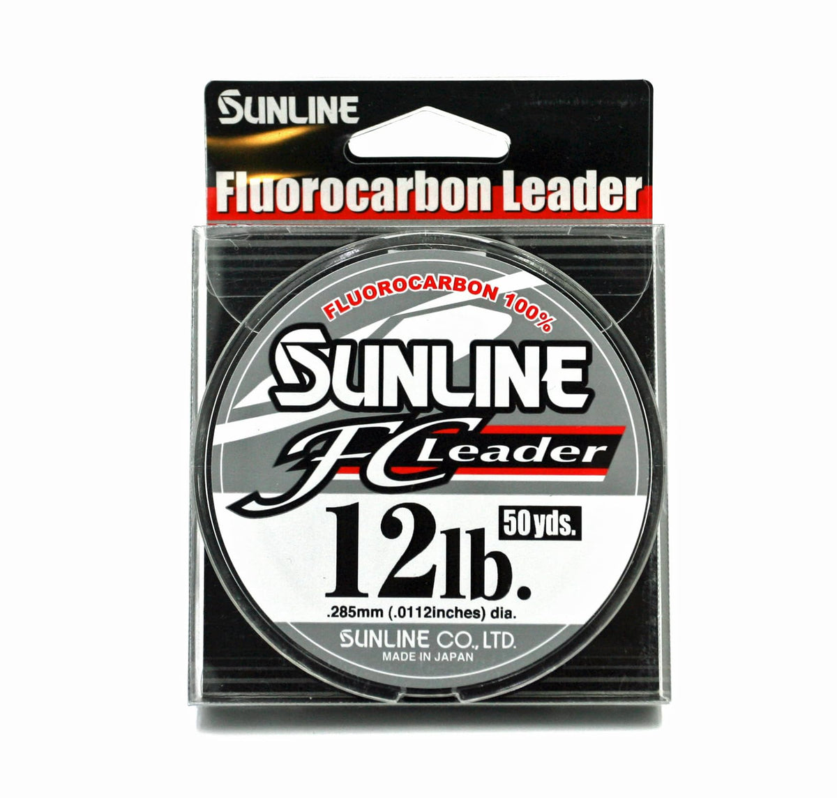 Sunline FC Leader line in clear, 12 lb, 50 yd, ideal for rugged fishing conditions.