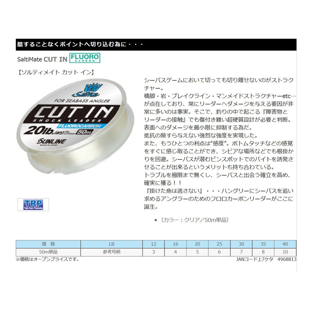 Sunline Saltimate leader on reel demonstrates strength and clear visibility.