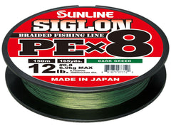 Sunline Siglon PEx8 braided line in dark green; compact diameter enhances casting.